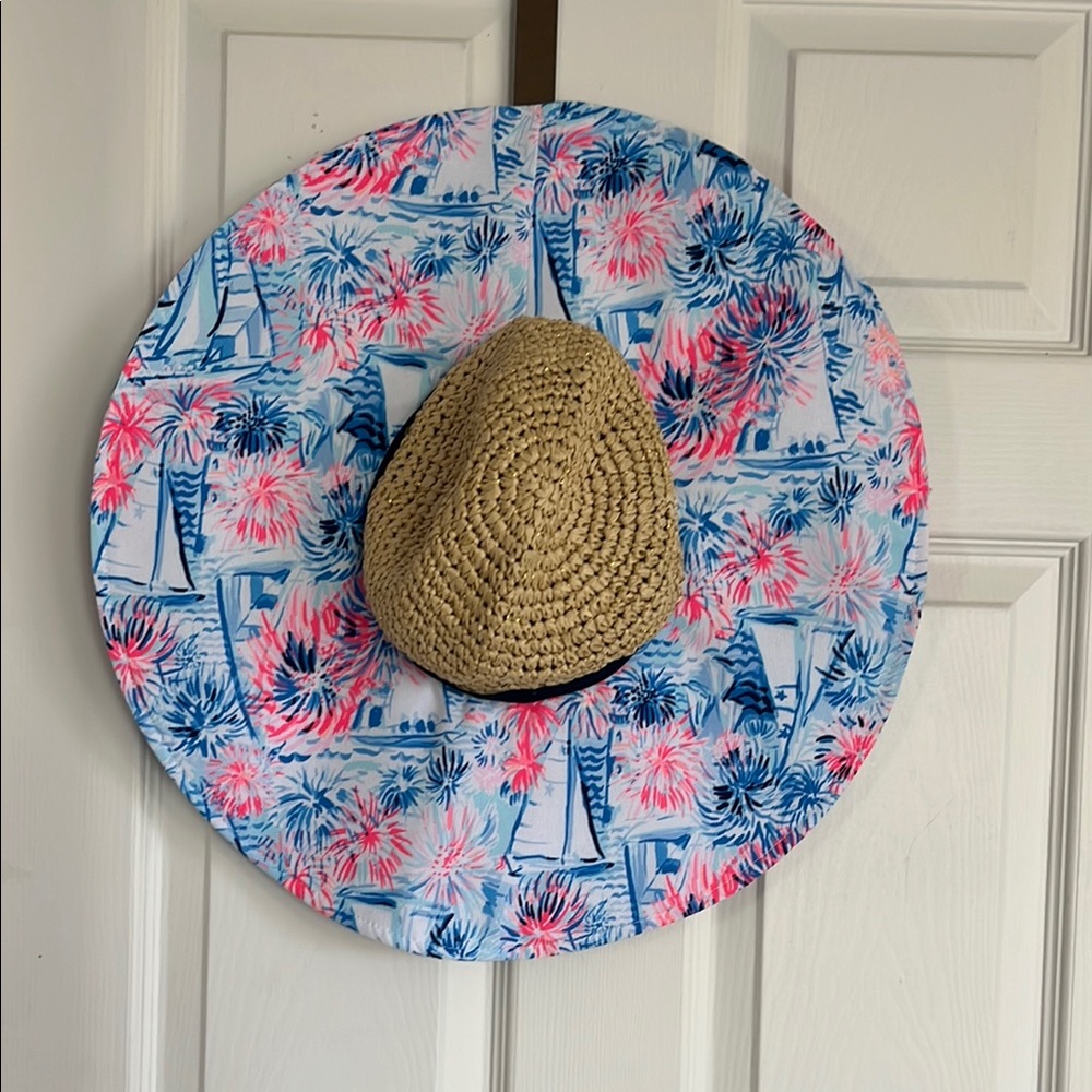 NWT Lilly Pulitzer Blue and Pink Wide-Brim Hat